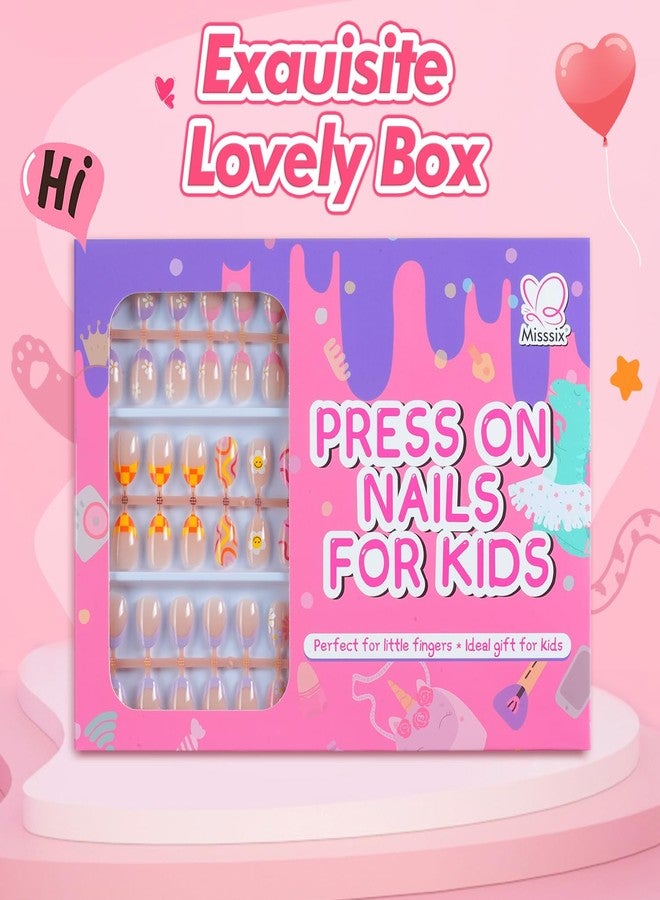 Misssix 78 Pcs Press on Nails for Kids, 3 Pack Kid Fake Nail Kit Cute Press on Nails, Old Colorful Flower Glue On Nails Stick On Nails for Girls 8-12 Years - Image 5